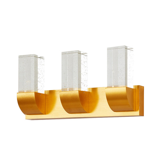 Gold Crystal Led Wall Sconce With Minimalist Rectangular Design - 2/3 Bulb Bubble Light