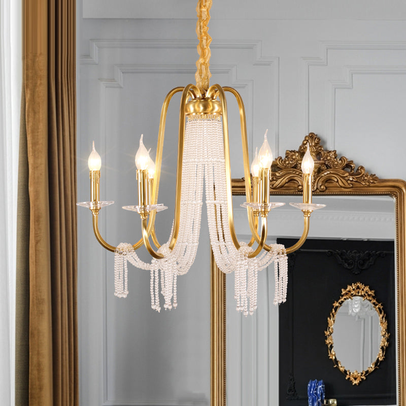 Gold Crystal Chandelier With 6 Lights For Bedroom Suspension