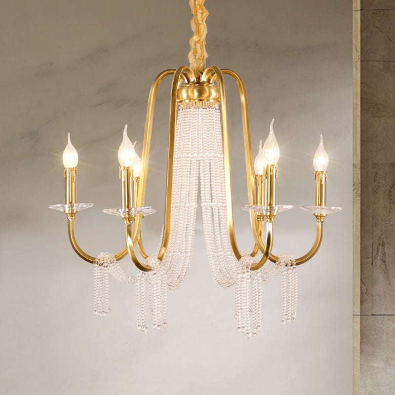 Gold Crystal Chandelier With 6 Lights For Bedroom Suspension