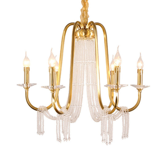 Gold Crystal Chandelier With 6 Lights For Bedroom Suspension