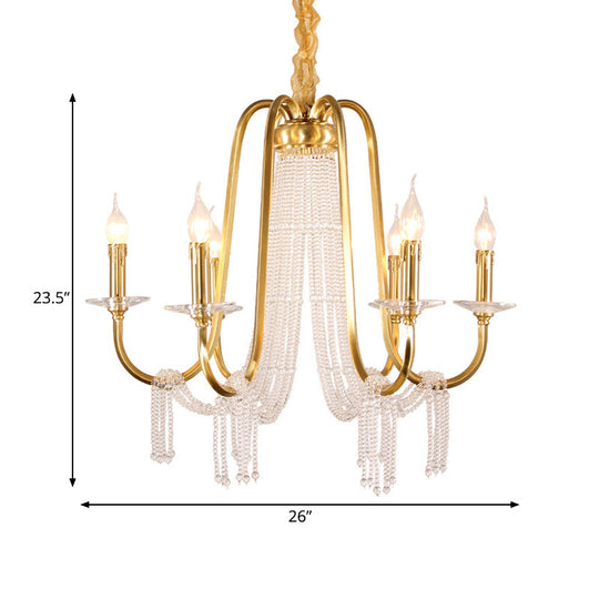 Gold Crystal Chandelier With 6 Lights For Bedroom Suspension