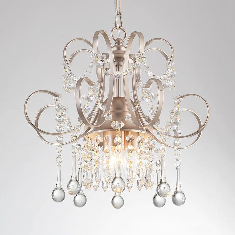 Sleek 3-Light Crystal Chandelier Pendant In Champagne For Living Room Ceiling