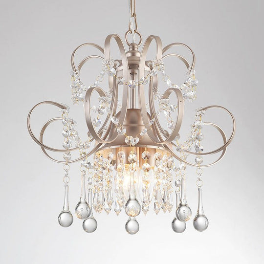 Sleek 3-Light Crystal Chandelier Pendant In Champagne For Living Room Ceiling