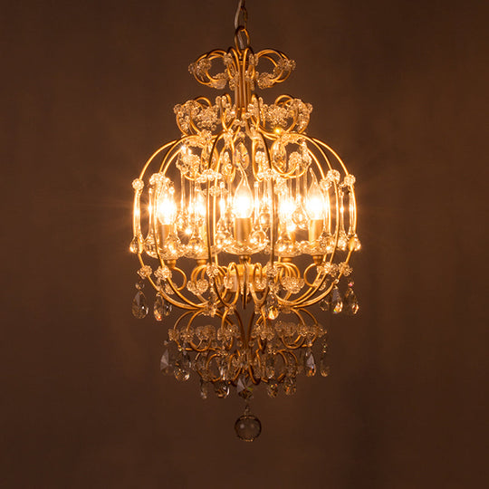 Gold Crystal Chandelier Candle - Elegant 5-Light Suspension Lighting Fixture For Bedroom