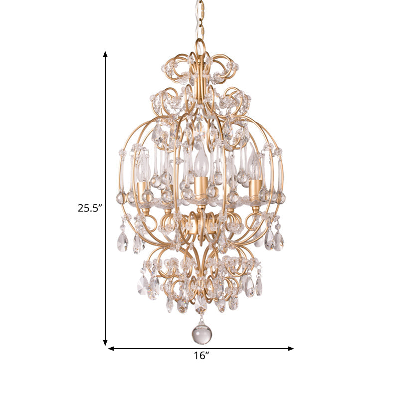 Gold Crystal Chandelier Candle - Elegant 5-Light Suspension Lighting Fixture For Bedroom