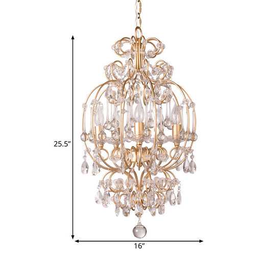 Gold Crystal Chandelier Candle - Elegant 5-Light Suspension Lighting Fixture For Bedroom