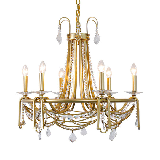 Rustic Gold Candelabra Chandelier With Crystal Pendant 6 Lights - Perfect For Living Room