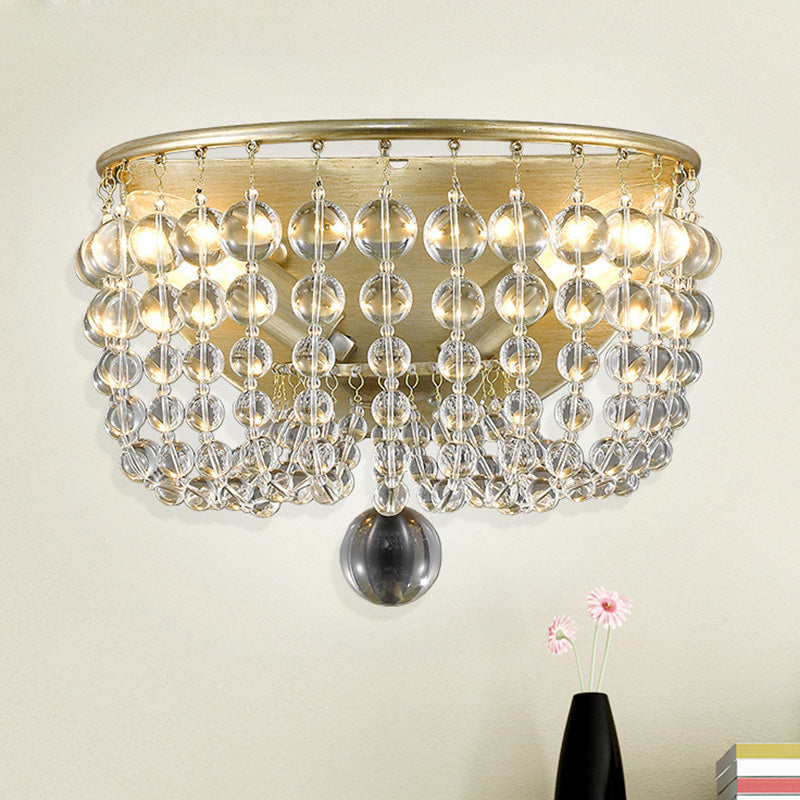 Gold Beaded Crystal Wall Sconce With 2 Lights For Traditional Living Rooms