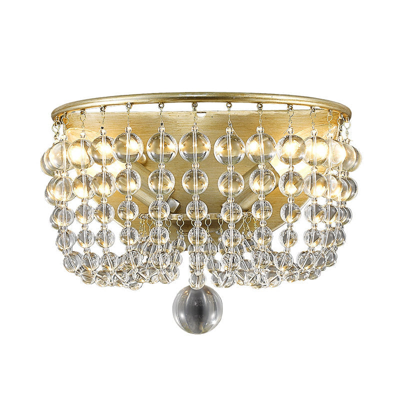 Gold Beaded Crystal Wall Sconce With 2 Lights For Traditional Living Rooms