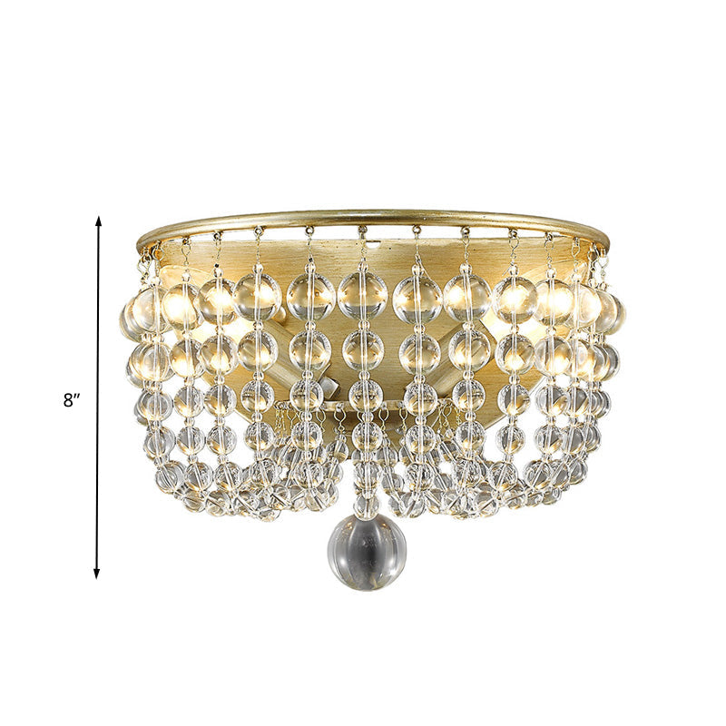 Gold Beaded Crystal Wall Sconce With 2 Lights For Traditional Living Rooms