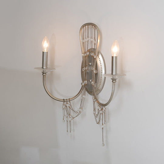 Retro Metal Candelabra Wall Mount Light With Crystal Accent - 2 Lights