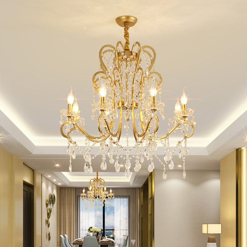 Traditional-Style Gold Crystal Chandelier - 4/6/8 Lights Living Room Hanging Light Fixture