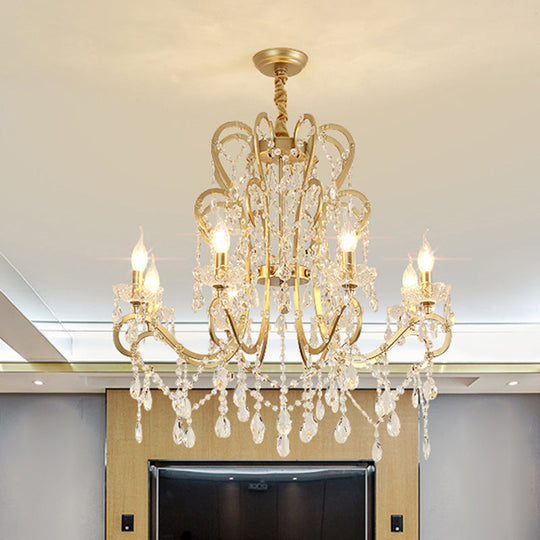 Traditional-Style Gold Crystal Chandelier - 4/6/8 Lights Living Room Hanging Light Fixture