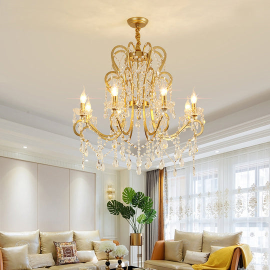 Traditional-Style Gold Crystal Chandelier - 4/6/8 Lights Living Room Hanging Light Fixture