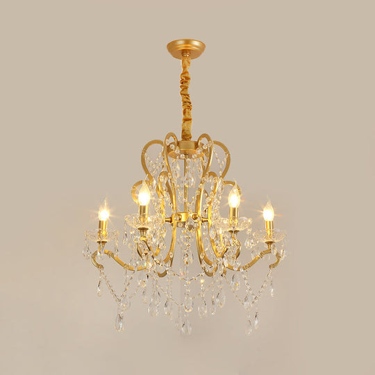 Traditional-Style Gold Crystal Chandelier - 4/6/8 Lights Living Room Hanging Light Fixture