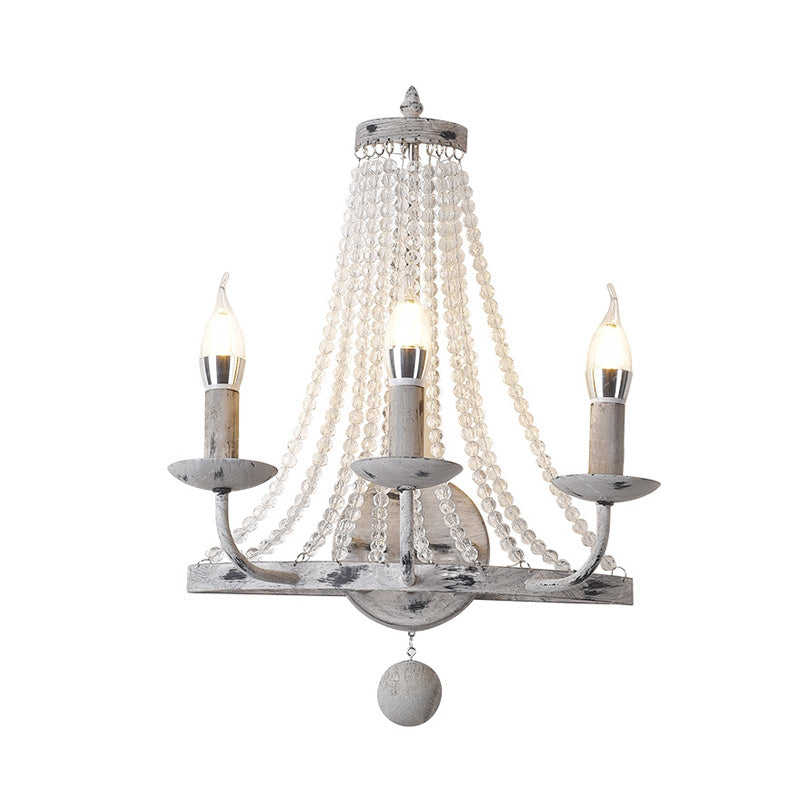 Traditional Crystal Bead Wall Lamp With 2/3 Bulbs - Nickel Candlestick Design