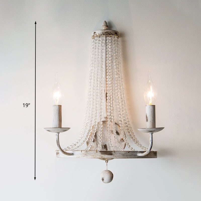 Traditional Crystal Bead Wall Lamp With 2/3 Bulbs - Nickel Candlestick Design