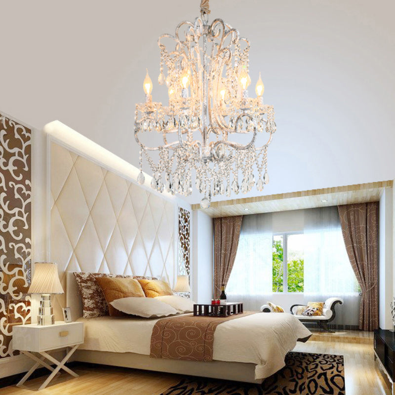 Simple Crystal Bedroom Chandelier - Curvy Design 5/6 Lights Silver Suspension Lighting