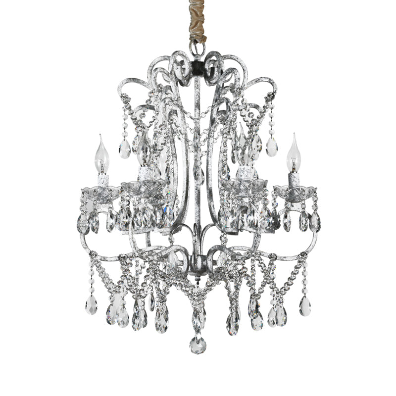 Simple Crystal Bedroom Chandelier - Curvy Design 5/6 Lights Silver Suspension Lighting