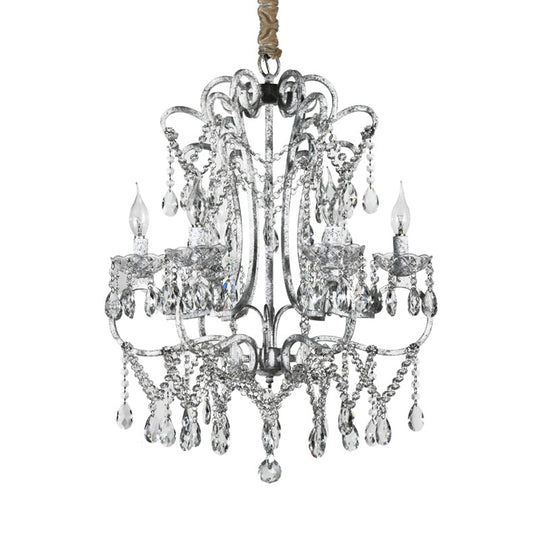 Simple Crystal Bedroom Chandelier - Curvy Design 5/6 Lights Silver Suspension Lighting