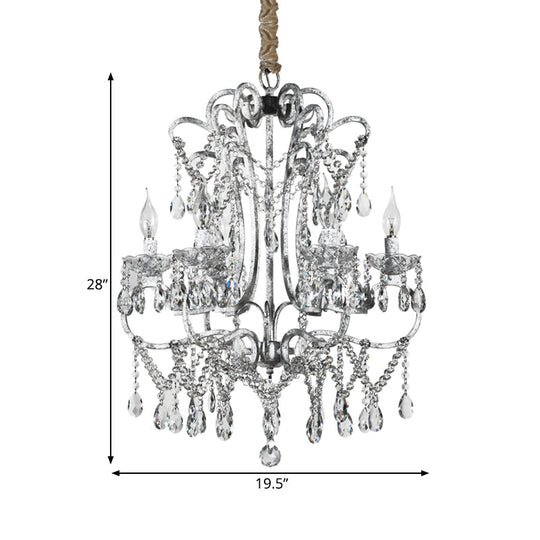 Simple Crystal Bedroom Chandelier - Curvy Design 5/6 Lights Silver Suspension Lighting