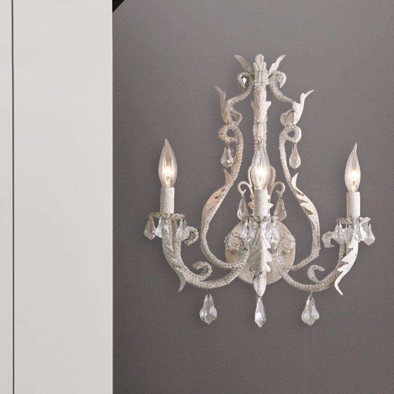 Classic 3-Head Crystal Wall Sconce In Grey/Ivory - Traditional Candlestick Mount Lamp Ivory