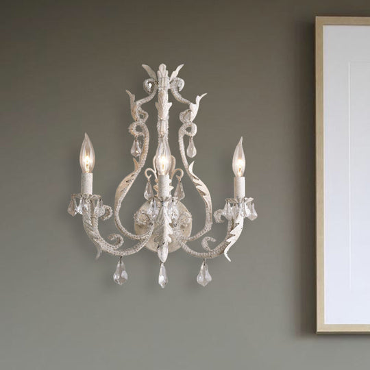 Classic 3-Head Crystal Wall Sconce In Grey/Ivory - Traditional Candlestick Mount Lamp