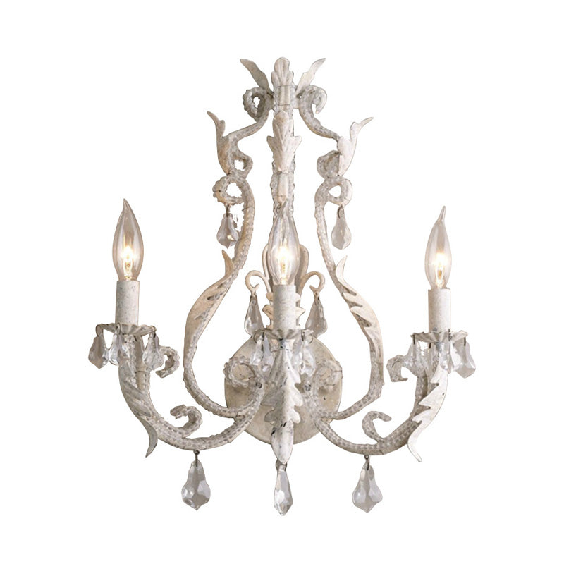 Classic 3-Head Crystal Wall Sconce In Grey/Ivory - Traditional Candlestick Mount Lamp