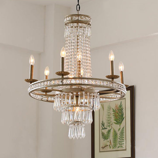 Countryside Crystal Tiered Chandelier - Silver 8/10 Lights Suspension Lamp For Living Room