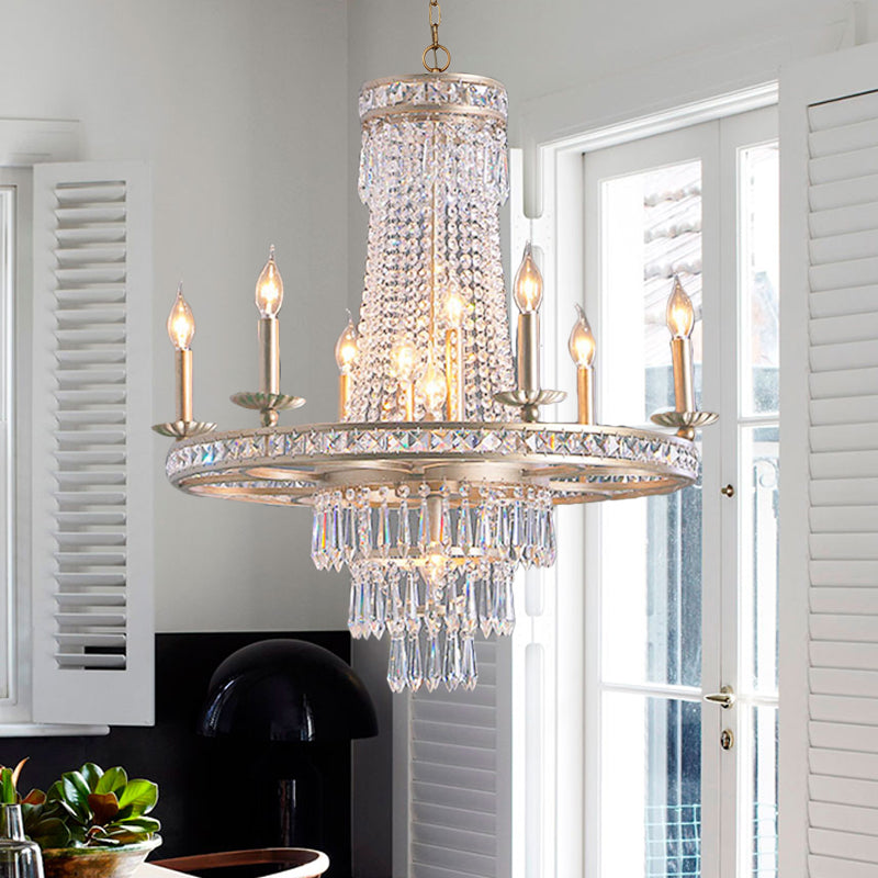 Countryside Crystal Tiered Chandelier - Silver 8/10 Lights Suspension Lamp For Living Room