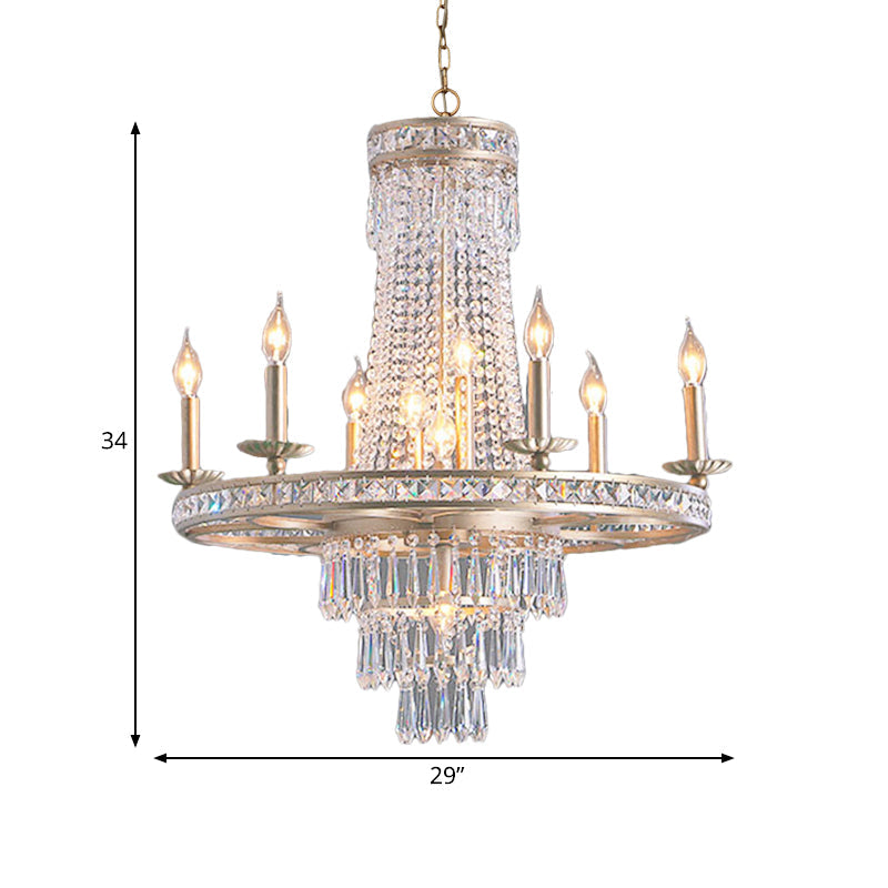 Countryside Crystal Tiered Chandelier - Silver 8/10 Lights Suspension Lamp For Living Room