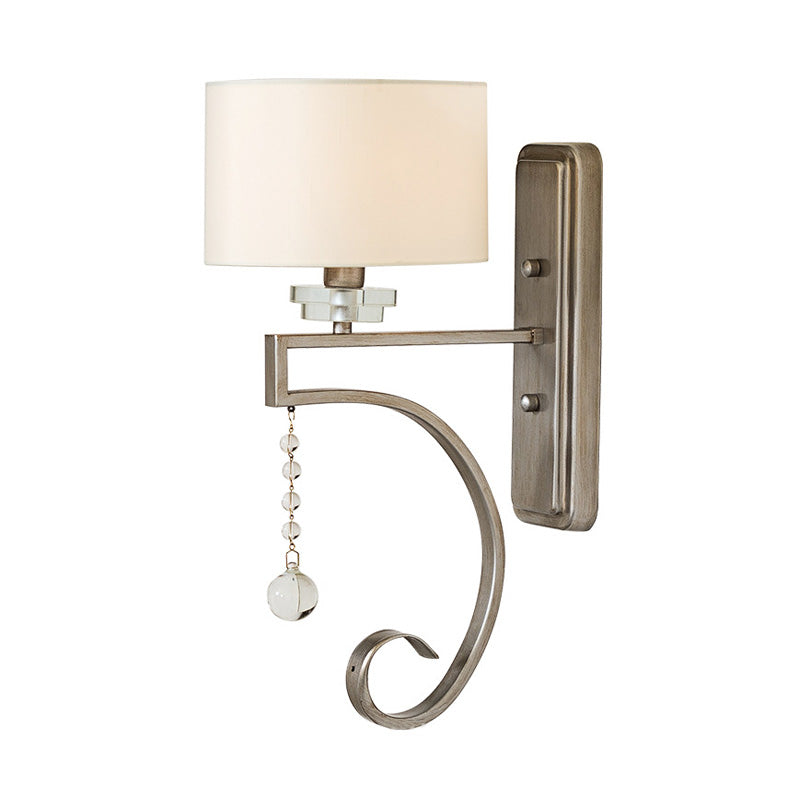 Crystal Wall Sconce Bedroom Lighting Fixture With Fabric Shade In Nickel Finish