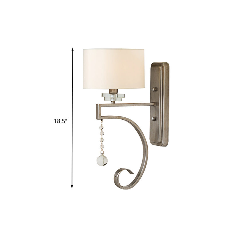 Crystal Wall Sconce Bedroom Lighting Fixture With Fabric Shade In Nickel Finish