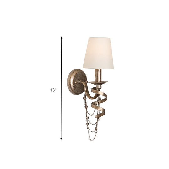 Tapered Bedroom Wall Mount Light: Traditional Fabric 1-Head Lighting Fixture With Crystal Draping In