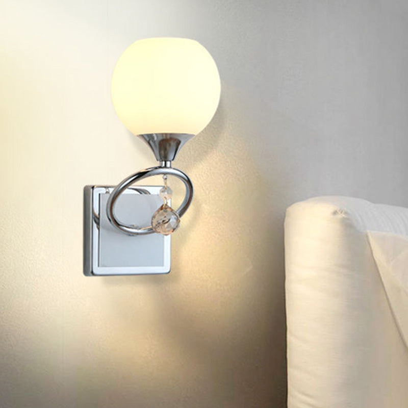 Traditional Frosted Glass Dome Sconce Light With Crystal Ball And Gold/Chrome Wall Mount Chrome