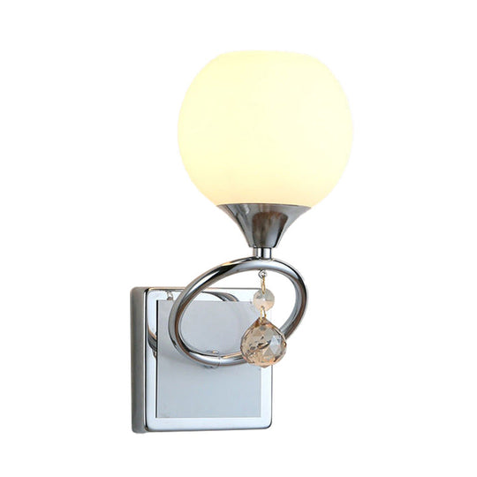 Traditional Frosted Glass Dome Sconce Light With Crystal Ball And Gold/Chrome Wall Mount