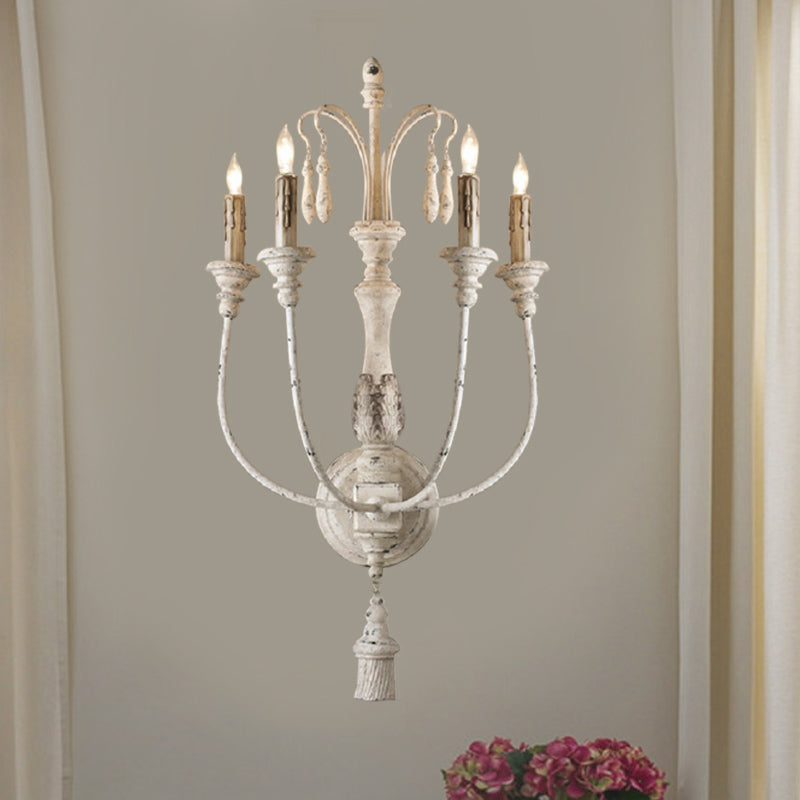 Traditional Wood Wall Sconce With 3/4 Candlestick Lights In Grey/White