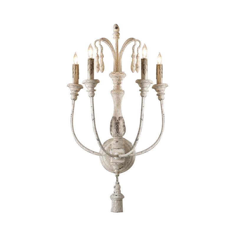 Traditional Wood Wall Sconce With 3/4 Candlestick Lights In Grey/White