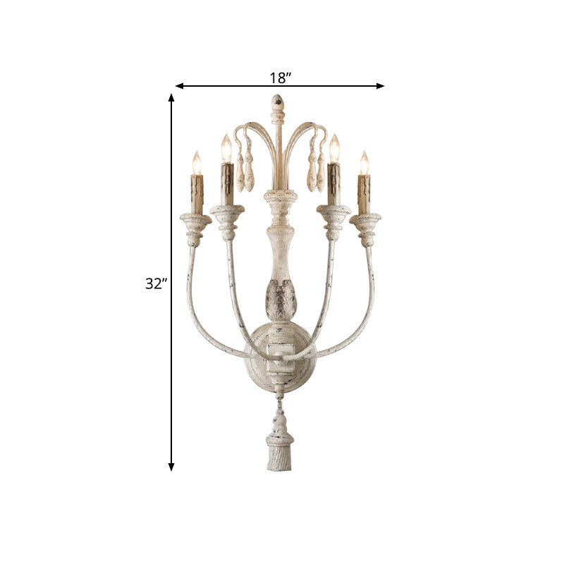 Traditional Wood Wall Sconce With 3/4 Candlestick Lights In Grey/White