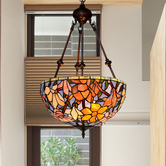 Mediterranean Style 2-Light Glass Bowl Chandelier - Red/Yellow/Blue Suspension Lamp for Living Room