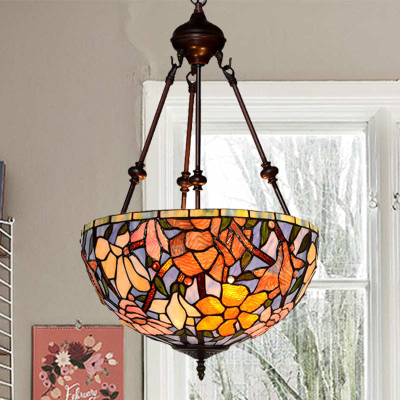 Mediterranean Style 2-Light Glass Bowl Chandelier - Red/Yellow/Blue Suspension Lamp for Living Room