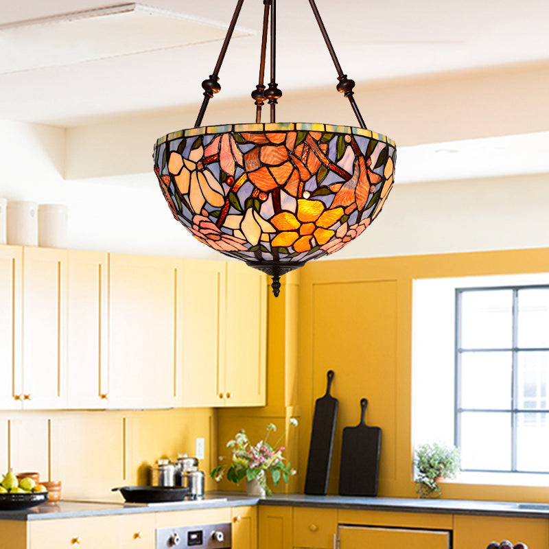 Mediterranean Style 2-Light Glass Bowl Chandelier - Red/Yellow/Blue Suspension Lamp for Living Room