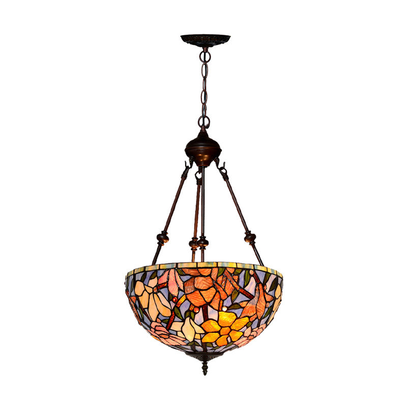 Mediterranean Style 2-Light Glass Bowl Chandelier - Red/Yellow/Blue Suspension Lamp for Living Room