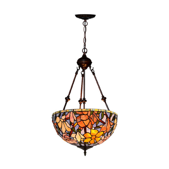 Mediterranean Style 2-Light Glass Bowl Chandelier - Red/Yellow/Blue Suspension Lamp for Living Room