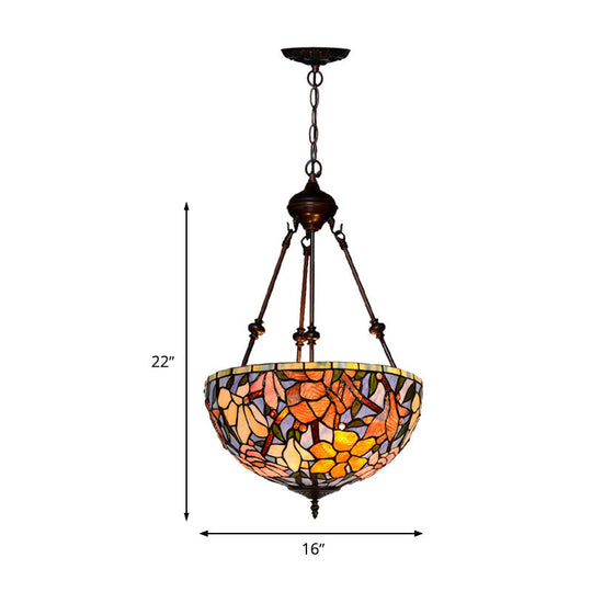 Mediterranean Style 2-Light Glass Bowl Chandelier - Red/Yellow/Blue Suspension Lamp for Living Room