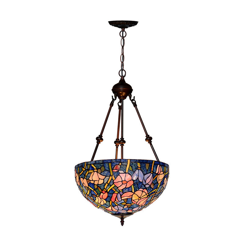 Mediterranean Style 2-Light Glass Bowl Chandelier - Red/Yellow/Blue Suspension Lamp for Living Room