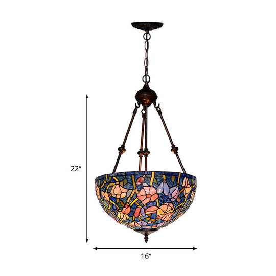 Mediterranean Style 2-Light Glass Bowl Chandelier - Red/Yellow/Blue Suspension Lamp for Living Room