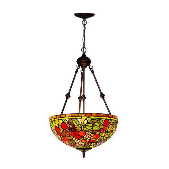 Mediterranean Style 2-Light Glass Bowl Chandelier - Red/Yellow/Blue Suspension Lamp for Living Room