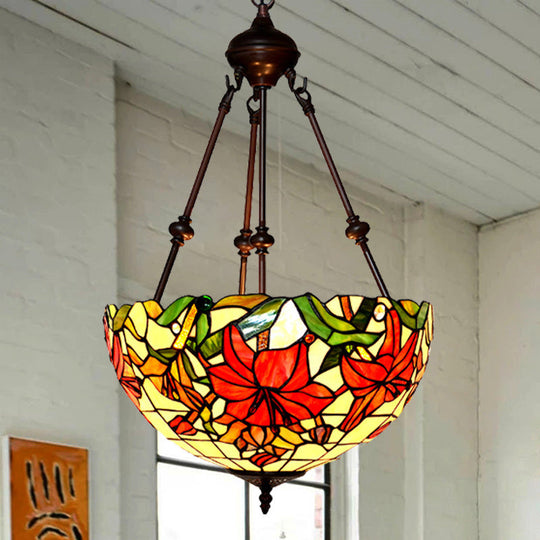 Victorian Petal Chandelier In Red/Pink/Purple 2-Light Cut Glass Ceiling Fixture For Bedroom