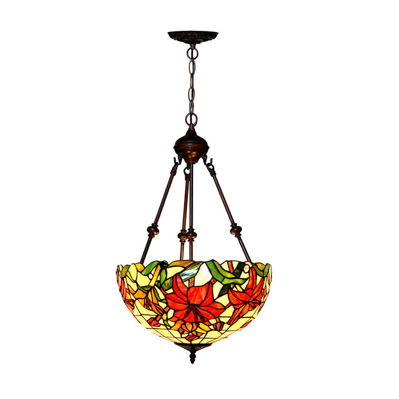 Victorian Petal Chandelier In Red/Pink/Purple 2-Light Cut Glass Ceiling Fixture For Bedroom